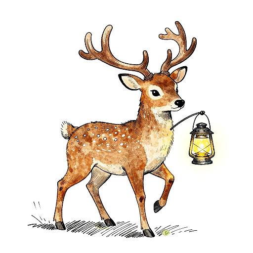 Whimsical Deer with Lantern Illustration