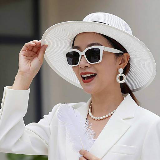 Stylish Asian Woman in White Ensemble