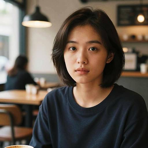 Young Woman in Cafe Closeup