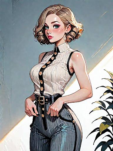 Fashionable Woman in Pinstripe Jumpsuit