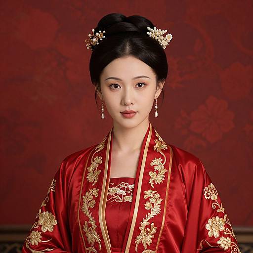 Elegant Oriental Woman in Red Silk