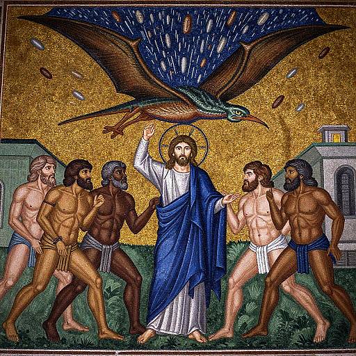 Byzantine Mosaic of Jesus Defeating Giants with Pterodactyl