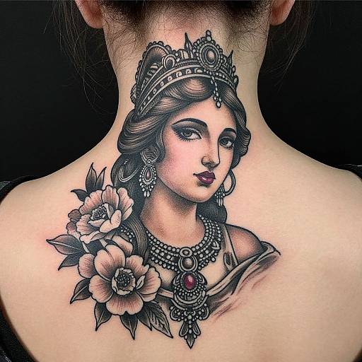Classical Woman Neck Tattoo Portrait