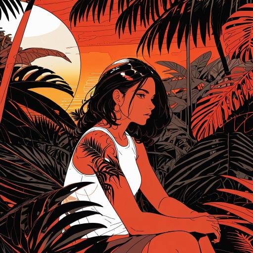 Confident Young Woman in Tropical Sunset