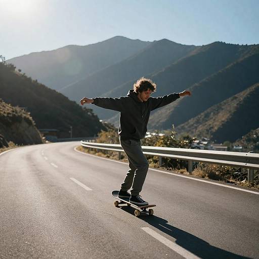 Skateboarder on Mountain Road