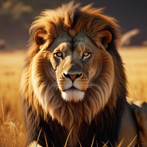 Majestic African Lion in Golden Savanna Majestic African Lion in Golden Savanna