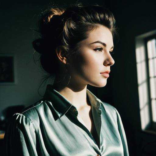 Young Woman with Sideburns Hairstyle in Silk Blouse Young Woman with Sideburns Hairstyle in Silk Blouse