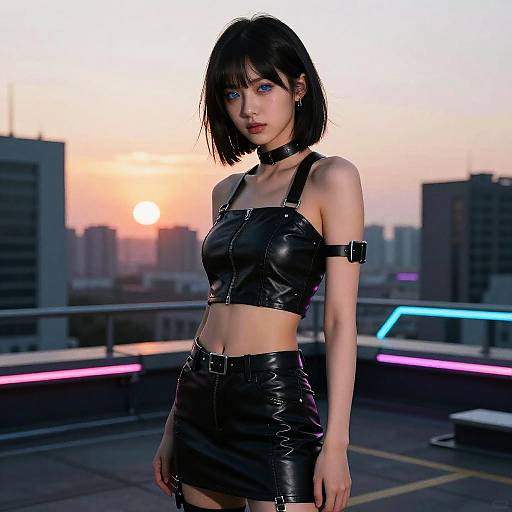 Cyberpunk Model on Futuristic Rooftop