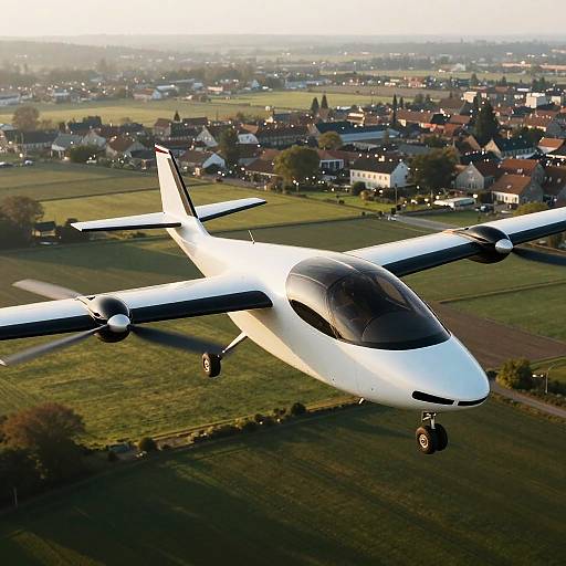 Futuristic Flying Car Over Countryside