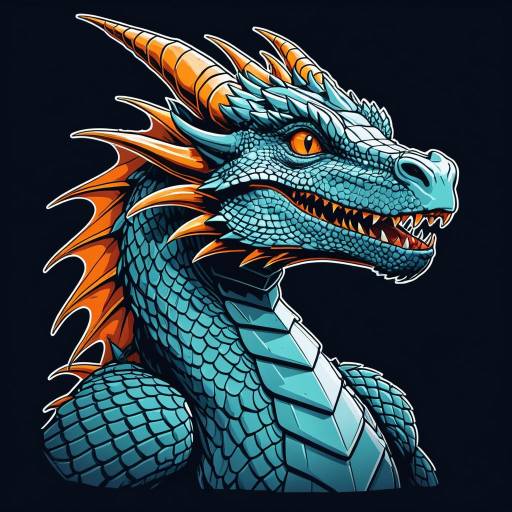 Vector Blue and Orange Dragon Illustration
