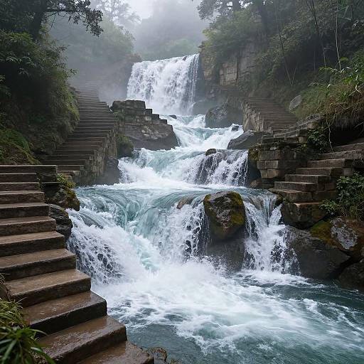 Vibrant River Ascends Ancient Staircases