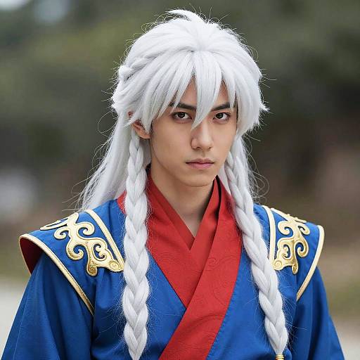 Man in Fantasy Costume with White Braided Hair