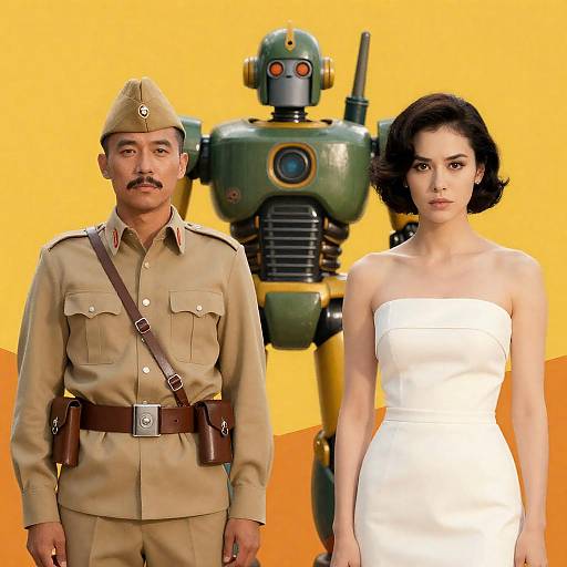 Vintage Movie Poster with Military Duo and Robot