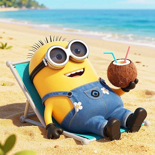 Cheerful Minion Lounging on Beach