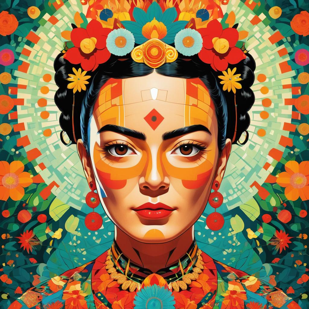 Vibrant Symmetrical Frida Kahlo Portrait