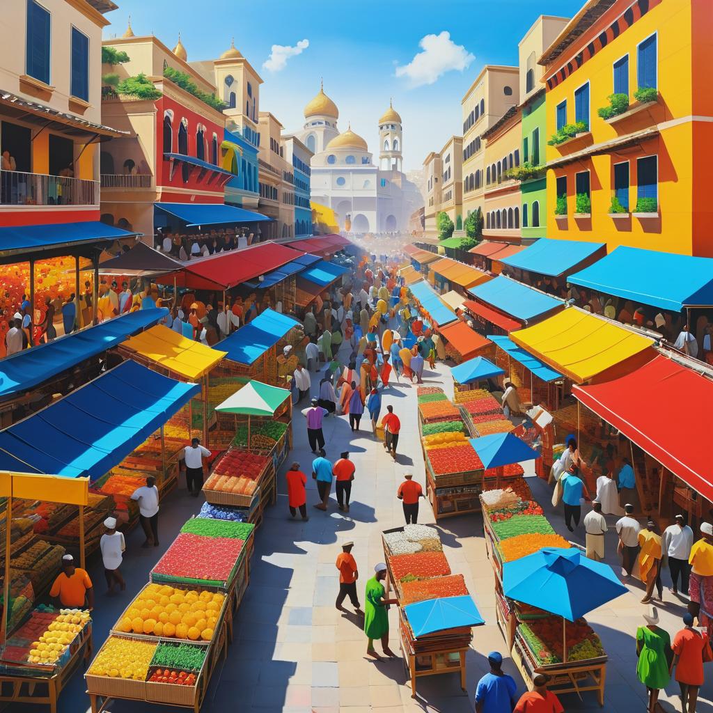 Vibrant Marketplace with Bold Street Art