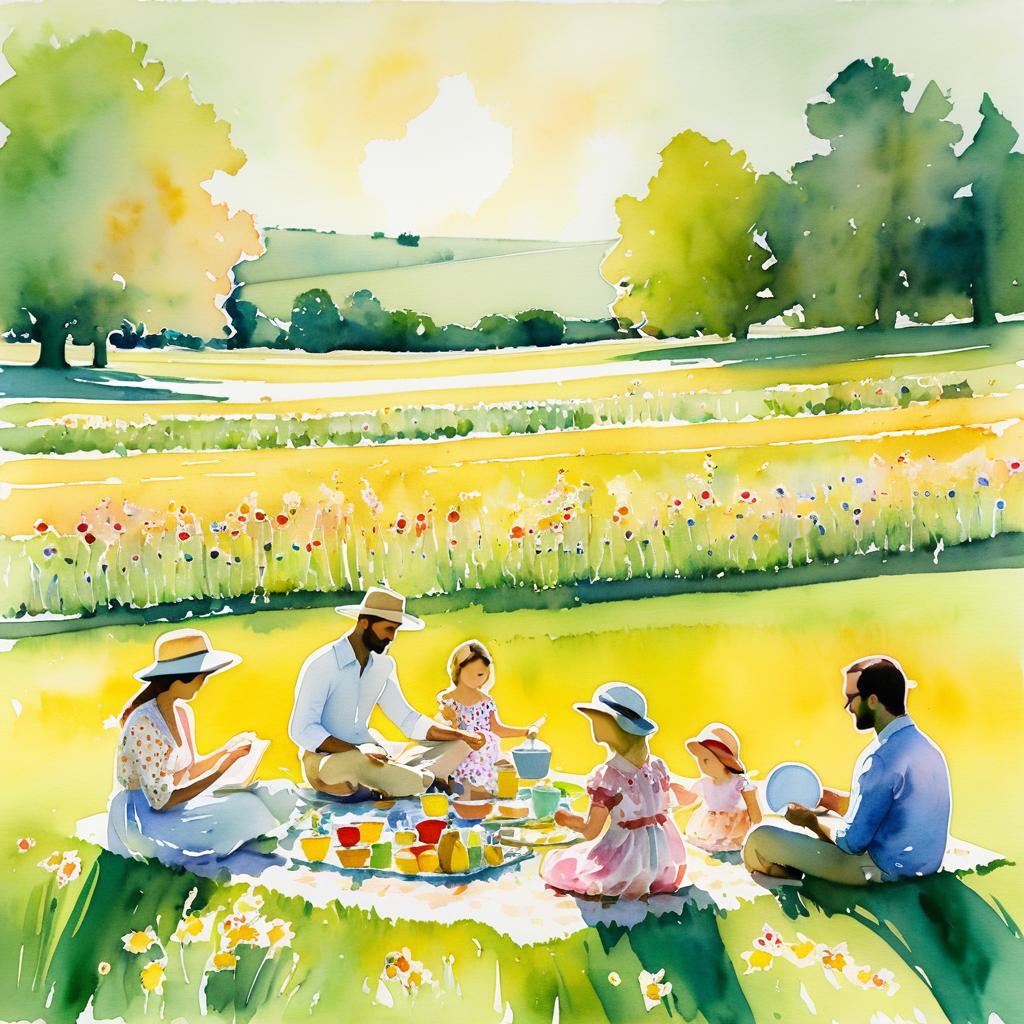 Family Picnic in a Flower Meadow