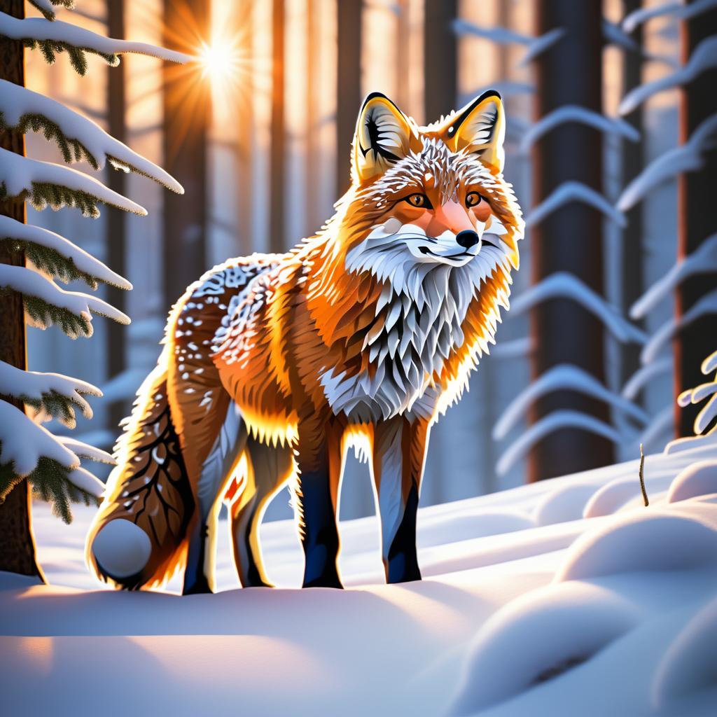 Majestic Fox in Snowy Dawn Landscape