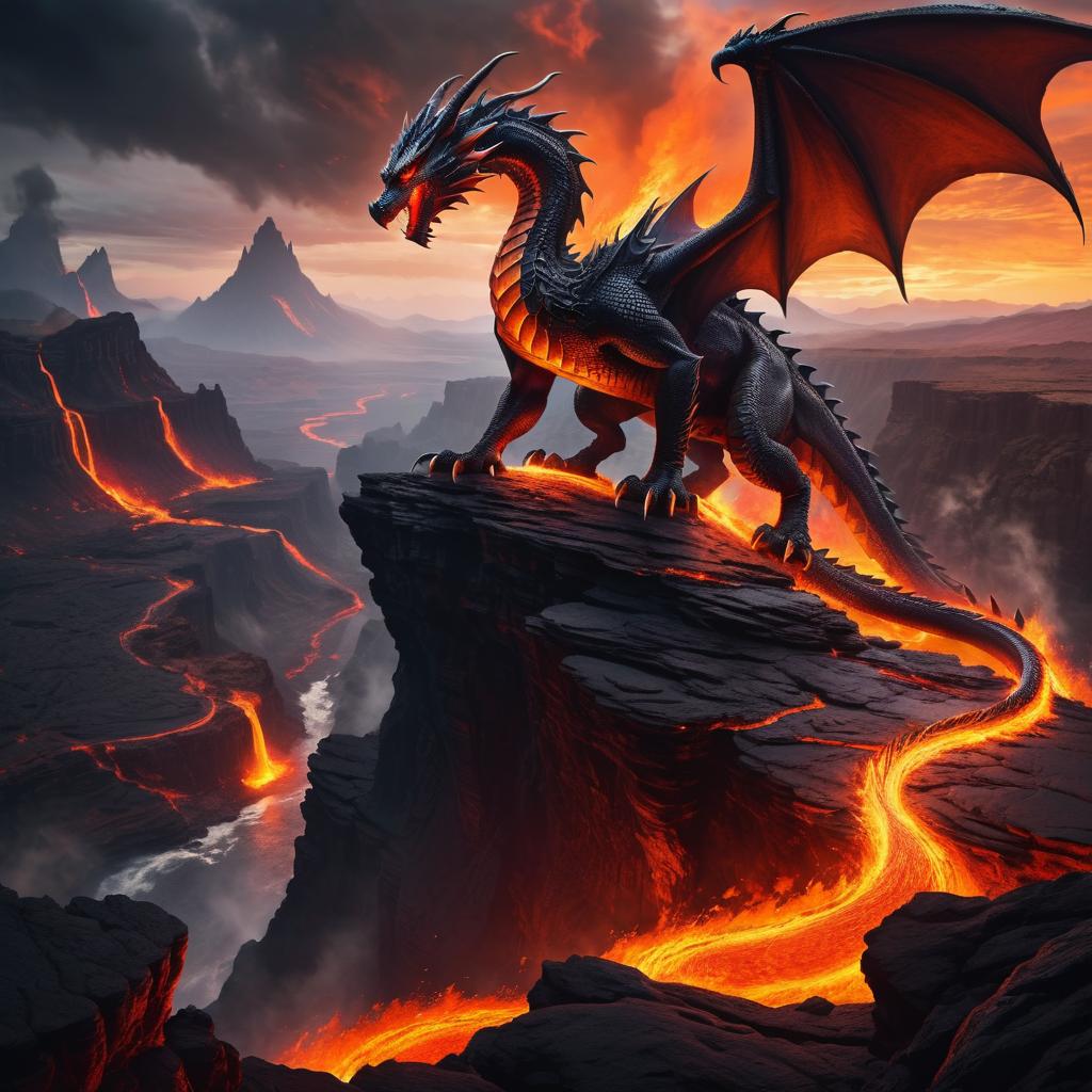 Epic Fantasy Dragon at Lava Valley Edge