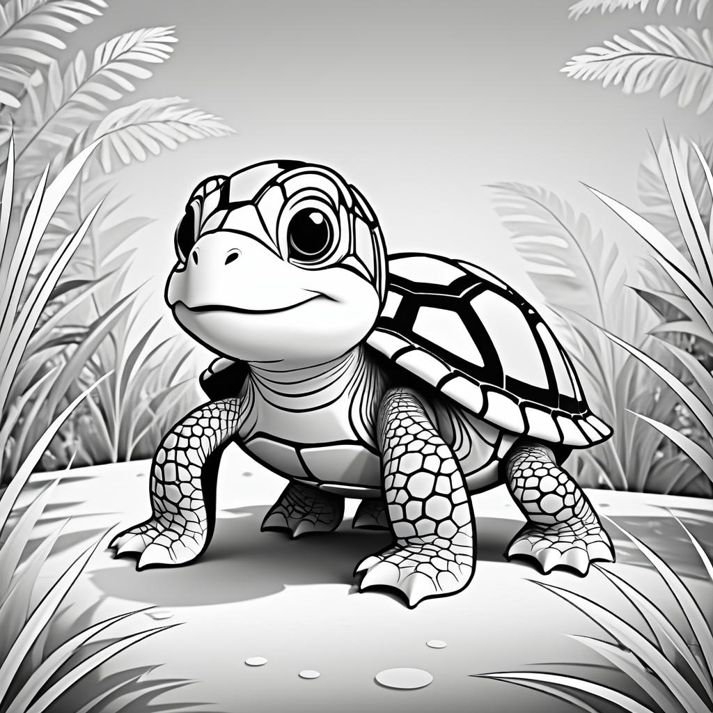 Cute Turtle Coloring Page for Kids