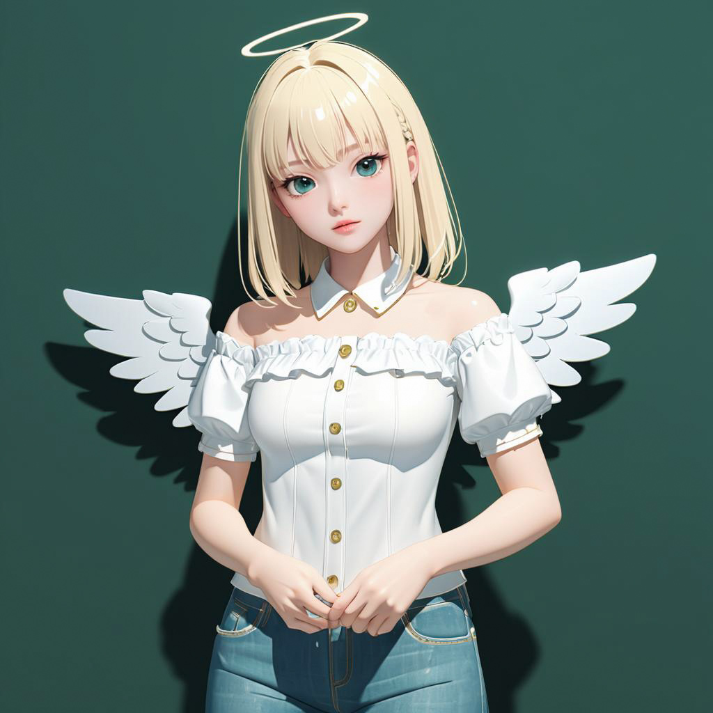 Angelic Student in Emerald Studio Setting