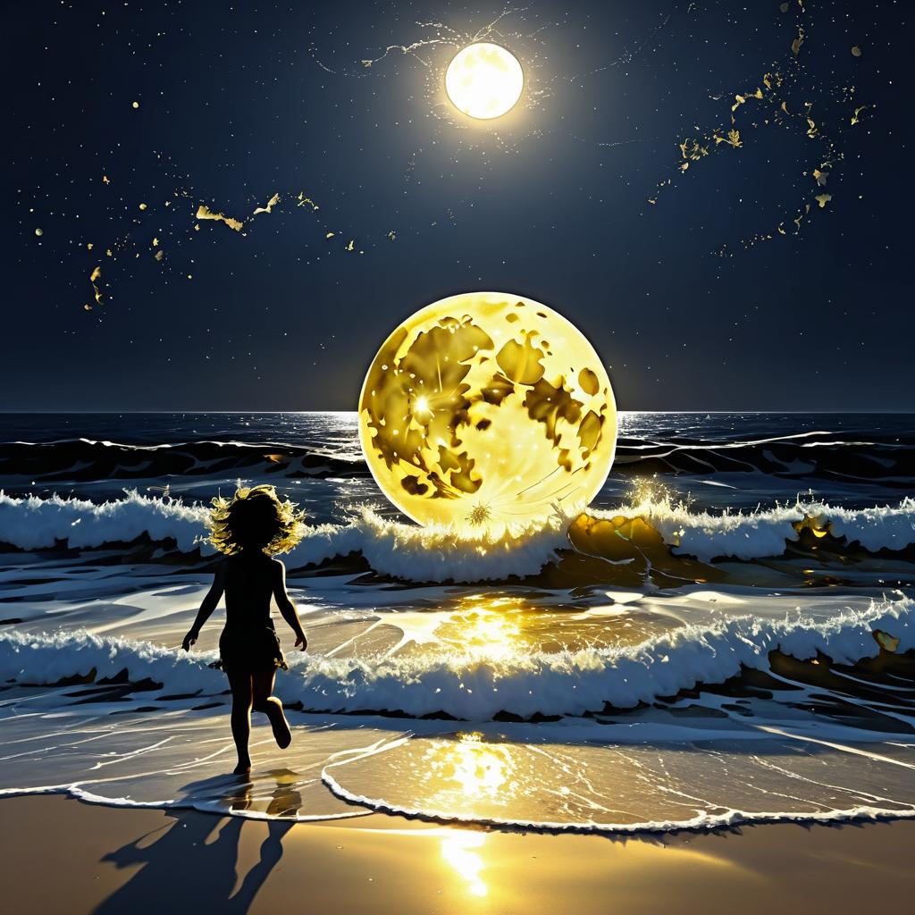 Moonlit Flower and Stormy Ocean Scene