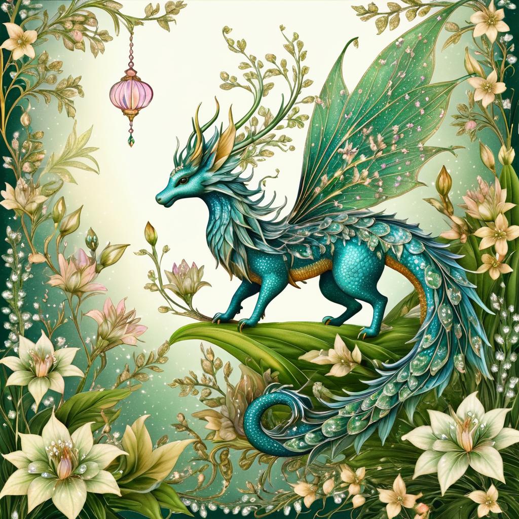 Fantasy Botanical Illustration with Fairy Dragon