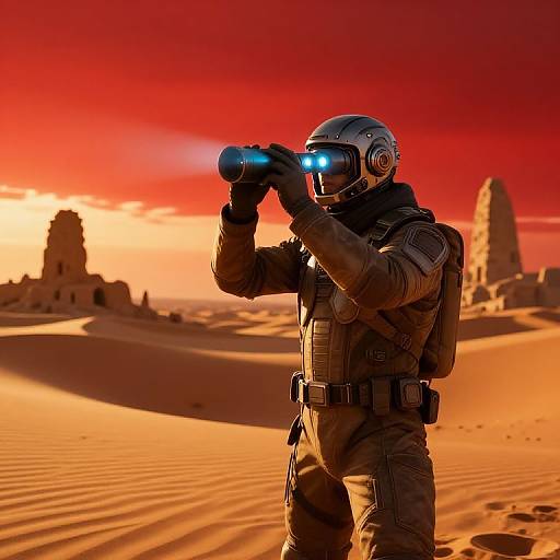 Futuristic Alien Explorer on Desert Planet