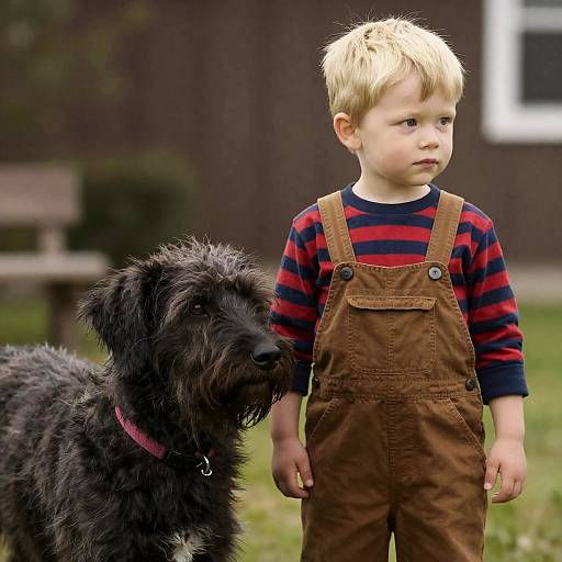 Young Boy with Shaggy Dog in Outdoor Setting