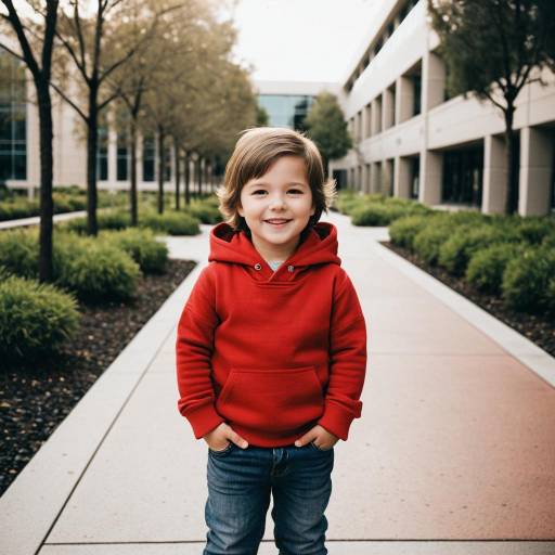 Smiling Toddler Boy in Red Hoodie Outdoors