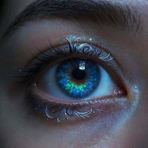 Hyper-Realistic Blue Eye with Metallic Patterns