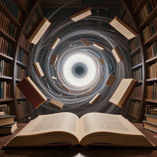 Surreal Cosmic Library with Floating Books