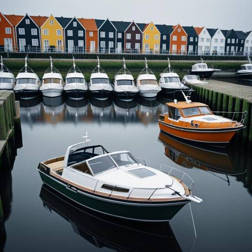 Colorful Houses and Boats in Danish Harbor