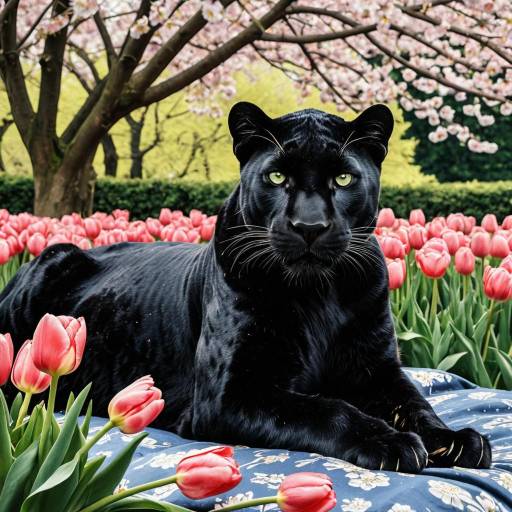 Majestic Black Panther in Blooming Paradise