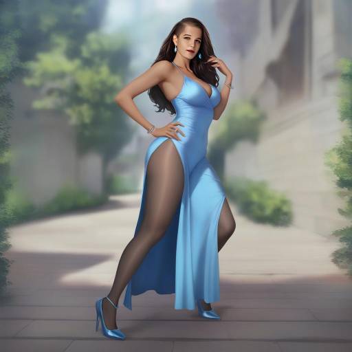Elegant Dark-Skinned Woman in Blue Evening Gown