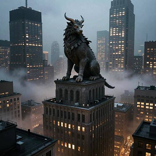 Mythical Guardian on Urban Rooftop