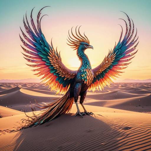 Mystical Phoenix at Sunset in Desert