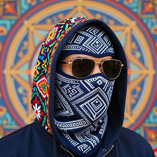 Mysterious Figure in Patterned Balaclava