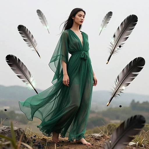 Surreal Poetess in Emerald Chiffon