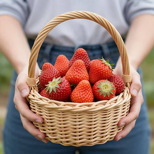 Hands Holding Basket of Strawberries