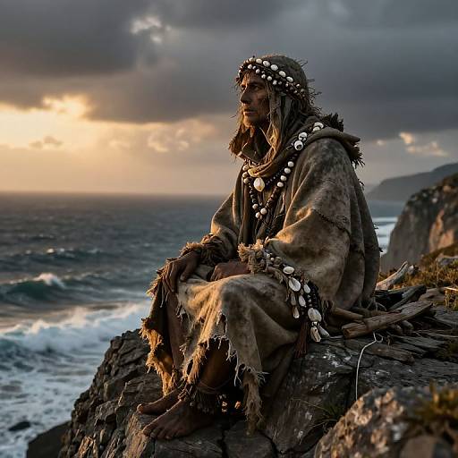 Enigmatic Recluse on Cliff at Dusk