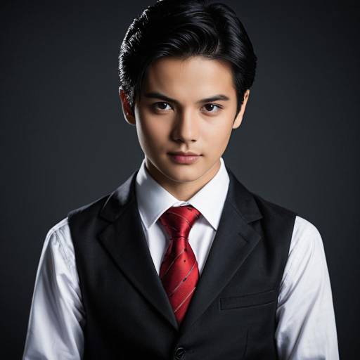 Young Man in Formal Attire with Red Tie