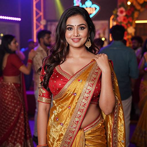 Vibrant Embroidered Saree Party Look