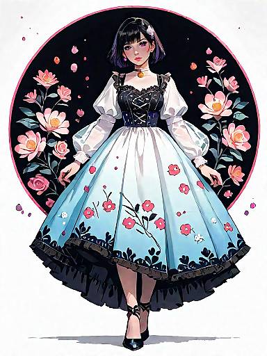 Elegant Woman in Floral Lace Dress