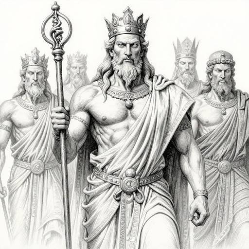 Muscular God with Staff Pencil Drawing