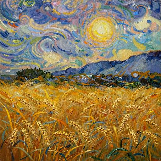 Surreal Wheat Field with Swirling Sky
