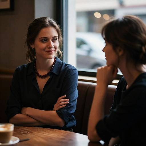 Two Women Conversing in Café