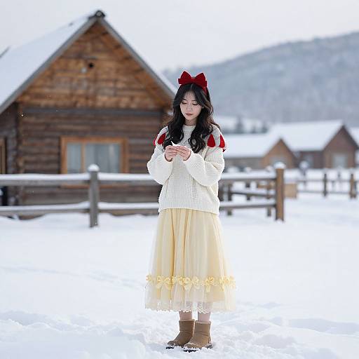 Snow White Sweater in Winter Cabin