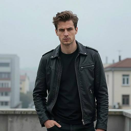 Urban Man in Leather Jacket Portrait
