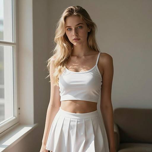 Serene Young Woman in Sunlit Interior